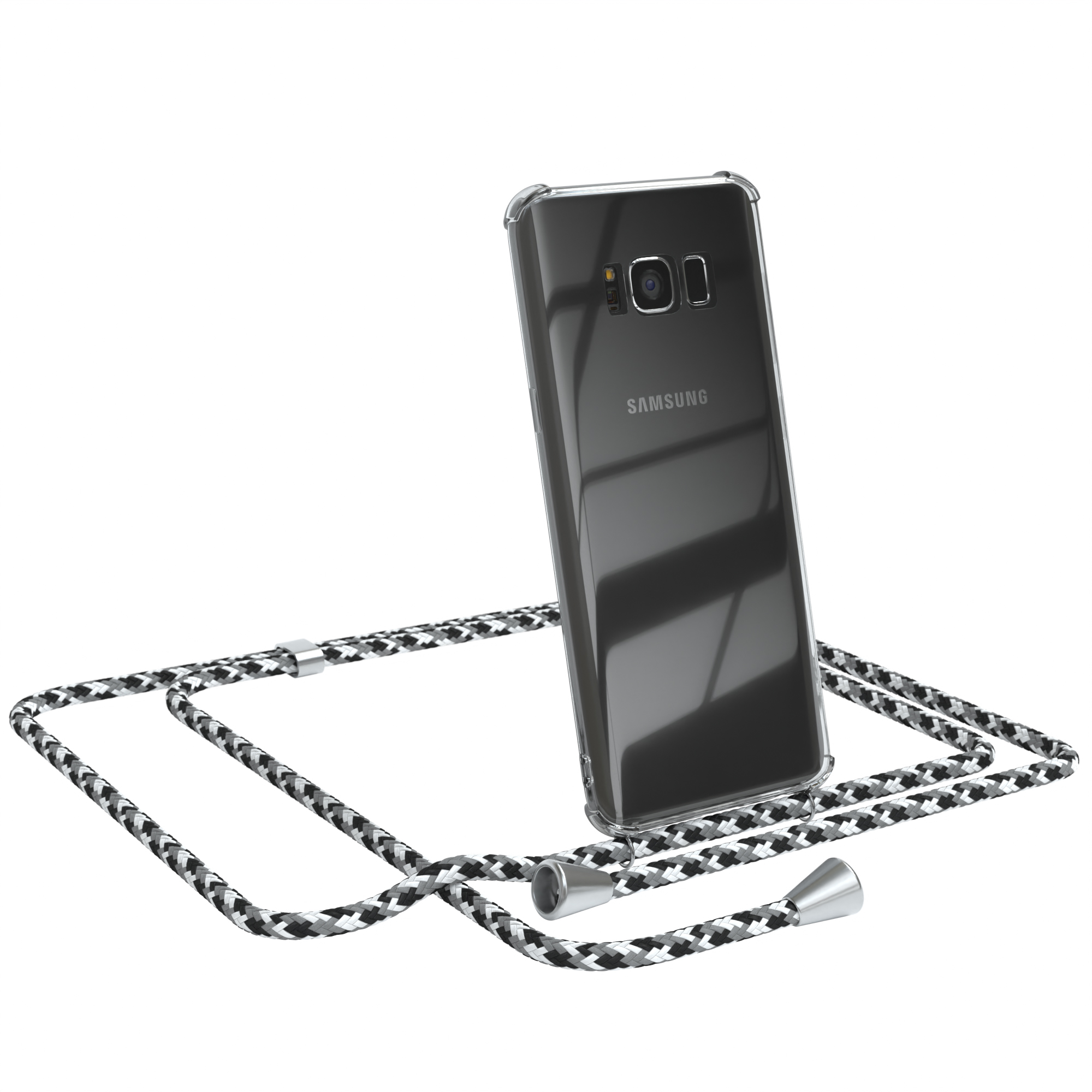 Umhängetasche, Clear Cover S8, Schwarz / Galaxy Umhängeband, Camouflage mit Silber CASE Clips Samsung, EAZY