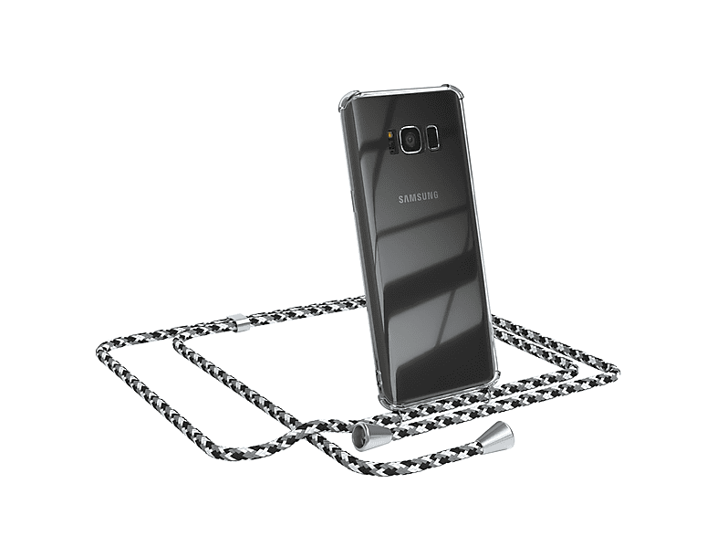 EAZY CASE Clear Cover mit Umhängeband, Umhängetasche, Samsung, Galaxy S8, Schwarz Camouflage / Clips Silber
