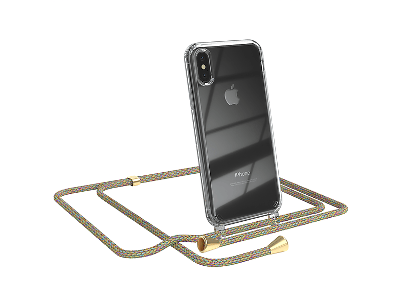 EAZY CASE Clear / Cover Bunt XS, X mit / Apple, Umhängetasche, Gold Umhängeband, Clips iPhone