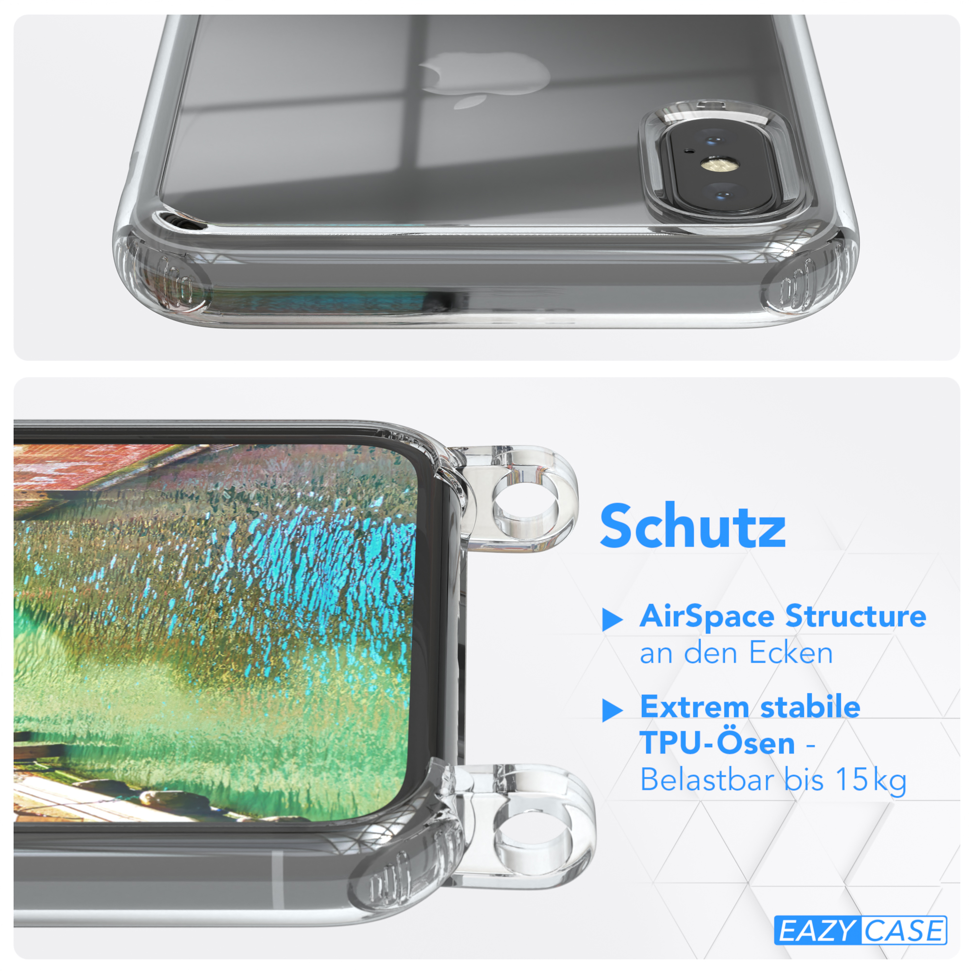 EAZY CASE Clear Cover Umhängetasche, iPhone Bunt XS, Clips X / Umhängeband, Apple, mit / Gold