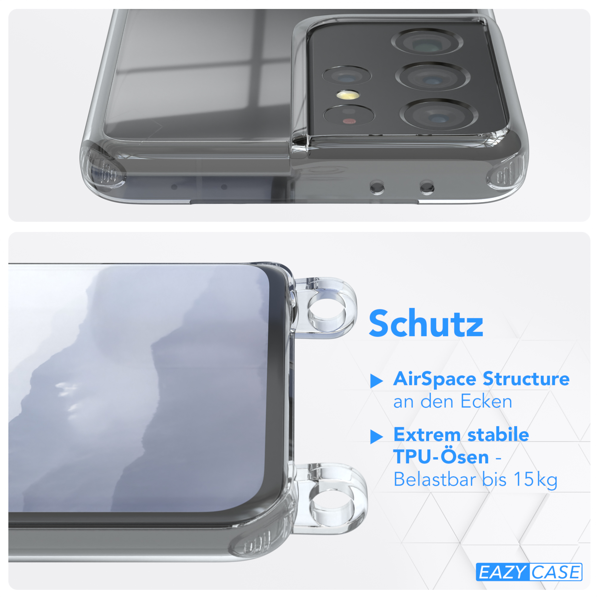 EAZY CASE Clear Blau S21 5G, Galaxy Samsung, Umhängetasche, mit Cover Ultra Umhängeband