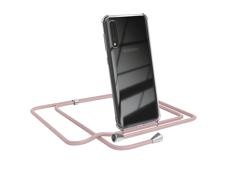 EAZY CASE Clear Cover mit Umhängeband, Umhängetasche, Samsung, Galaxy A50 / A50s / A30s, Rosé / Clips Silber