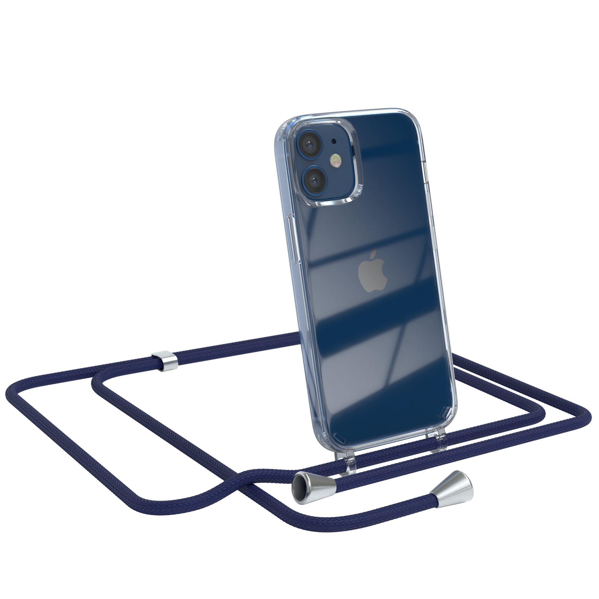 Umhängeband, Umhängetasche, Clear Cover Blau CASE EAZY / iPhone Silber Apple, Mini, 12 Clips mit