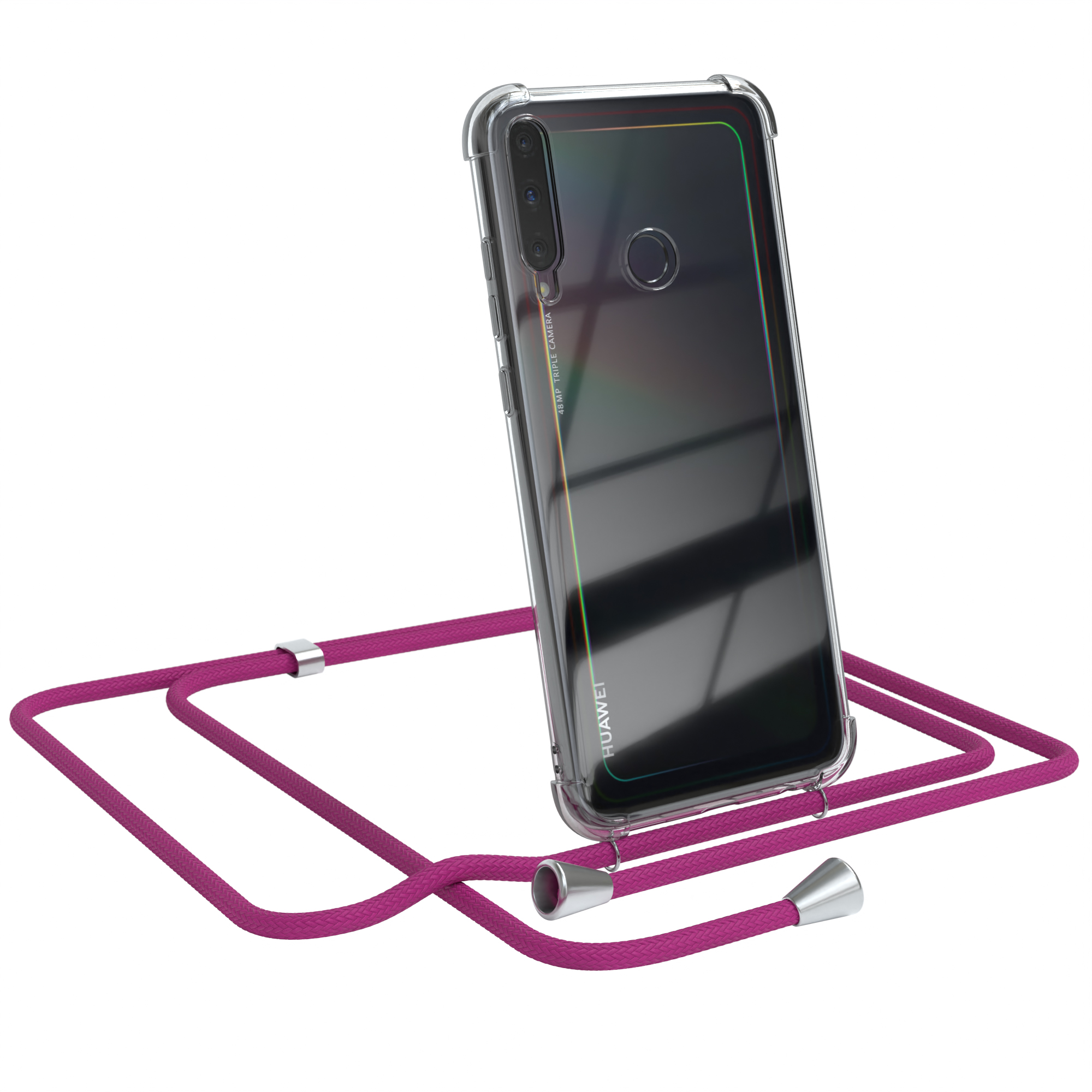 EAZY CASE Huawei, Umhängetasche, Clips Pink mit Lite Silber E, / Cover Umhängeband, P40 Clear