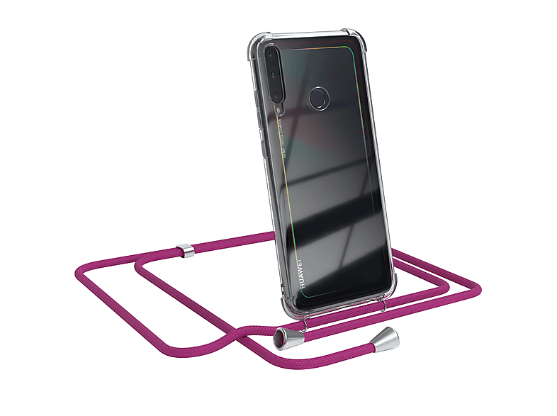 EAZY CASE Clear Cover mit Umhängeband, Umhängetasche, Huawei, P40 Lite E, Pink / Clips Silber