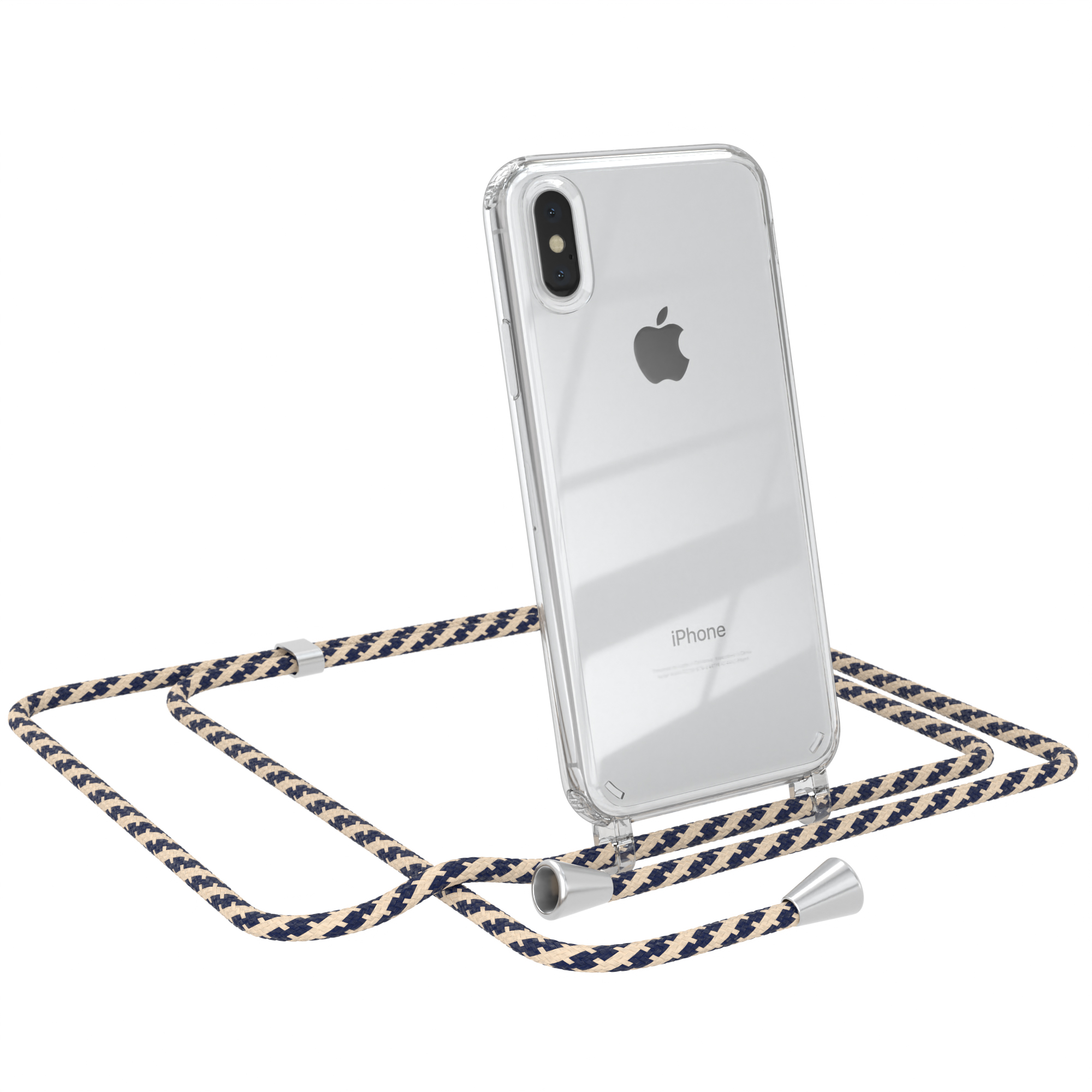 EAZY CASE Clear Max, Cover mit Umhängeband, Camouflage Taupe iPhone XS Umhängetasche, Apple