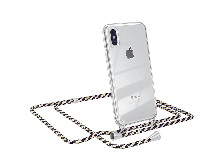 Umhängeband, CASE EAZY mit Umhängetasche, Taupe Cover Camouflage Clear Apple, XS iPhone Max,