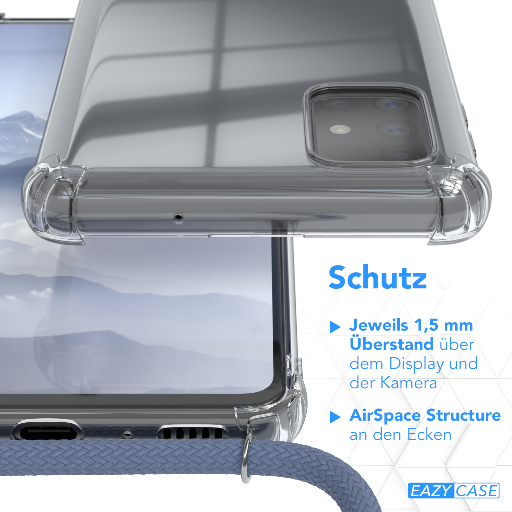 Umhängetasche, CASE Samsung, Clear EAZY mit M51, Blau Galaxy Cover Umhängeband,