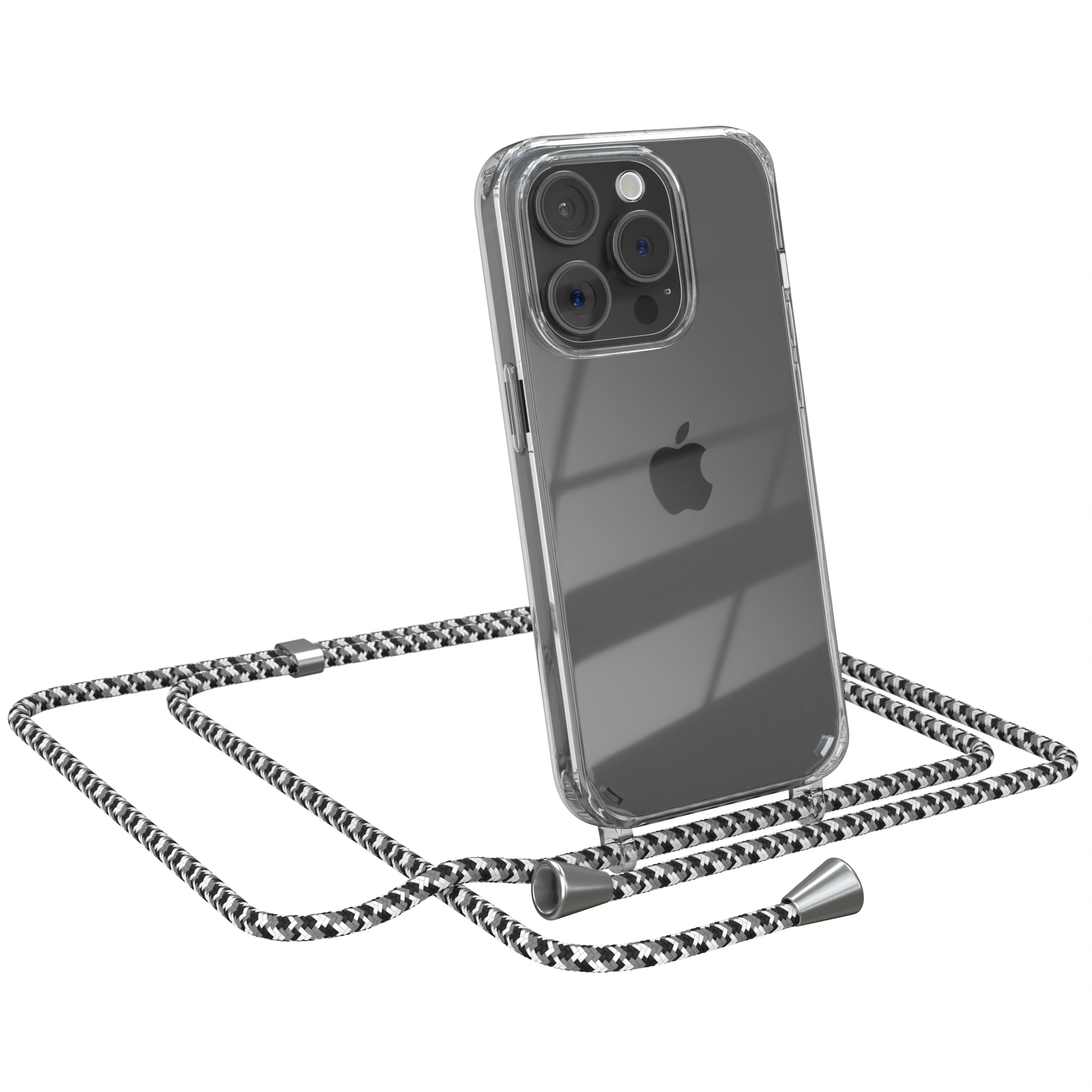 Silber mit Umhängeband, Clear Schwarz Apple, CASE Umhängetasche, EAZY 15 iPhone Camouflage Clips Cover / Pro,