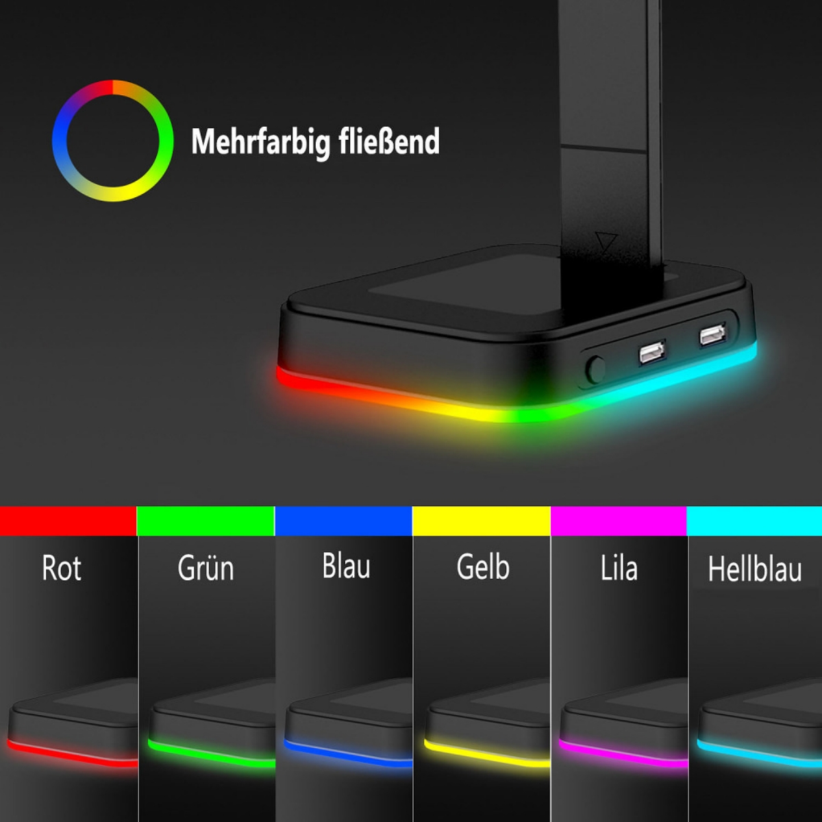 LED-Lichtbasis mit Farboptionen: Rot, Grün, Blau, Gelb, Lila und Hellblau.