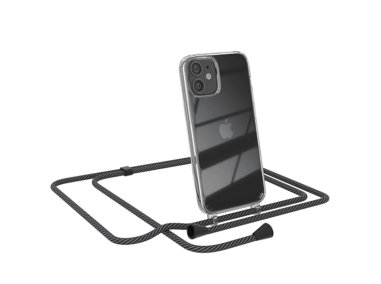 EAZY CASE Clear Cover mit Umhängeband, Umhängetasche, Apple, iPhone 12 Mini, Anthrazit