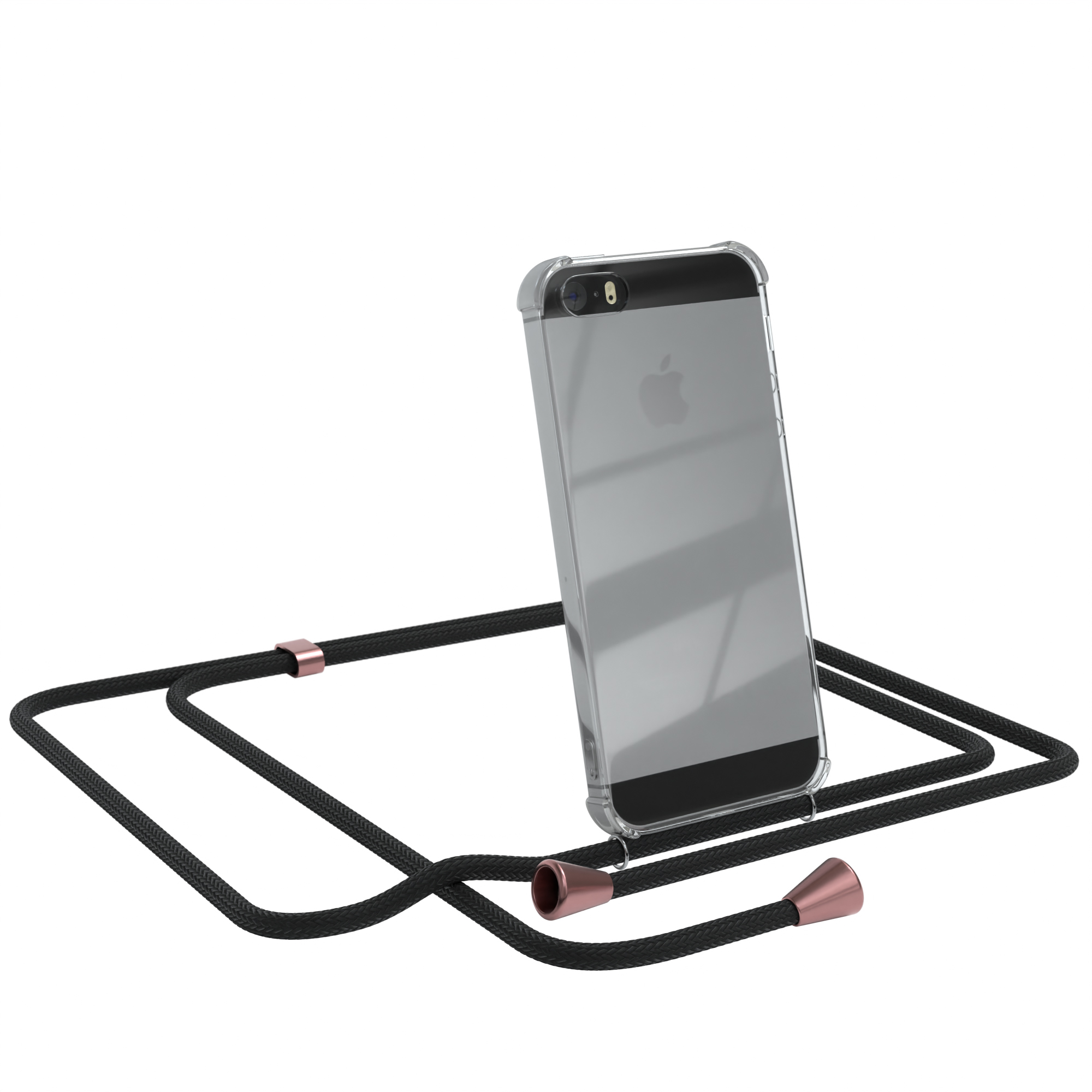 EAZY CASE Apple, SE iPhone Clear Umhängeband, Schwarz mit Clips 2016, Cover / Rosé Umhängetasche, 5S, 5 / iPhone