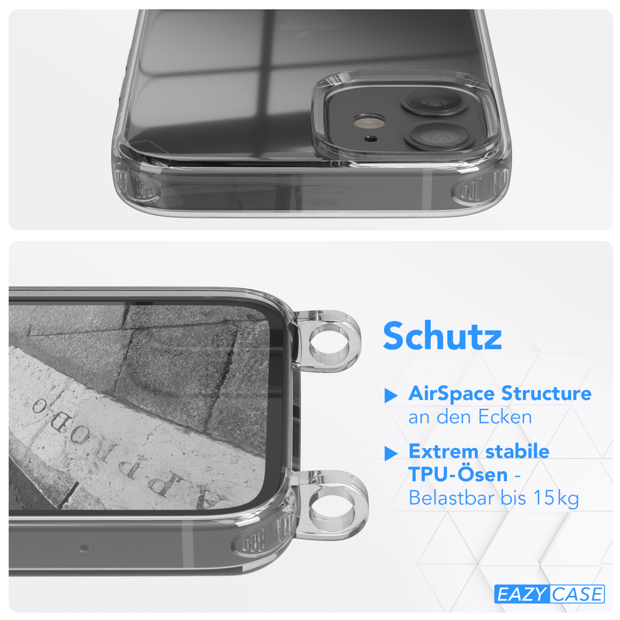 Umhängeband, iPhone EAZY mit Umhängetasche, Anthrazit Apple, CASE Clear Cover 12 Mini,
