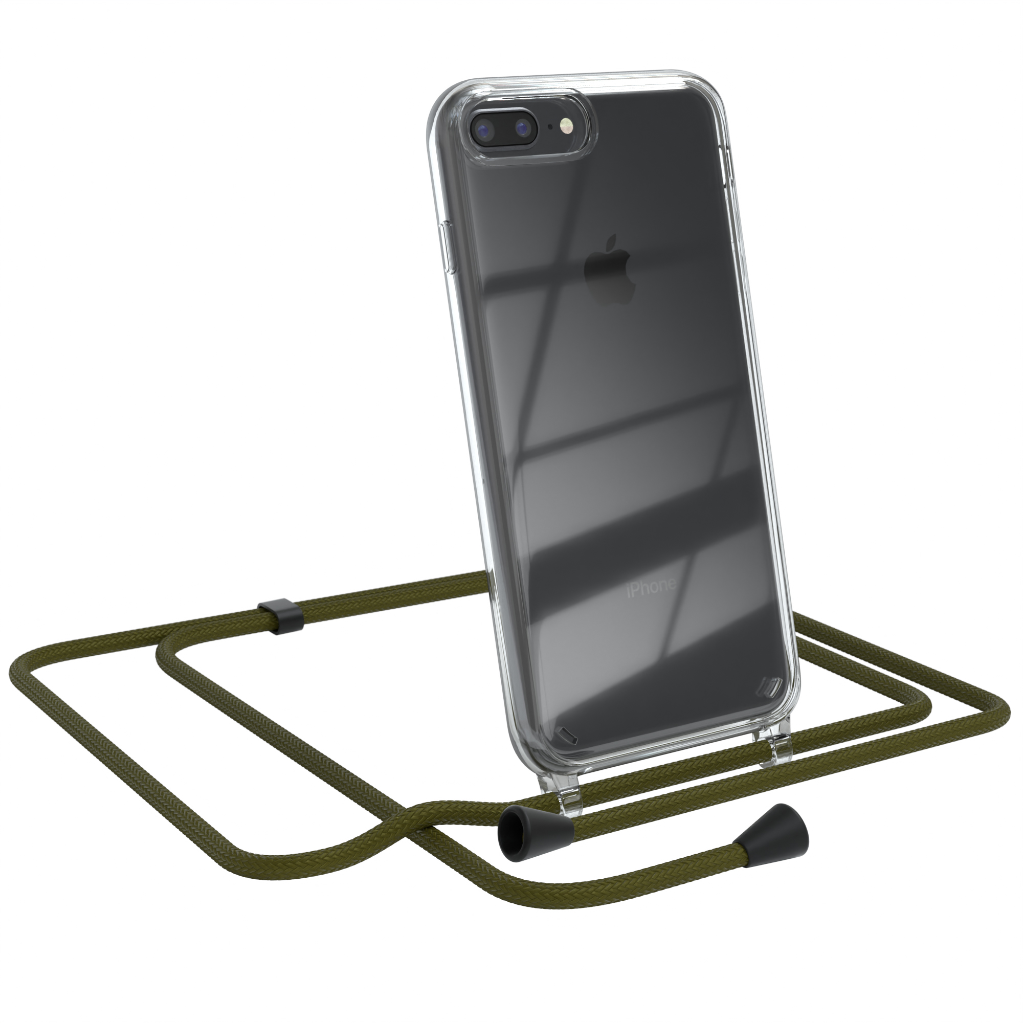 EAZY CASE Clear Cover mit Grün Apple, Olive Umhängetasche, Plus, 7 Umhängeband, / 8 Plus iPhone