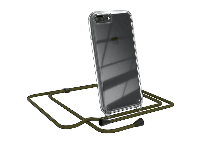 EAZY CASE Clear Cover mit Umhängeband, Umhängetasche, Apple, iPhone 8 Plus / 7 Plus, Olive Grün