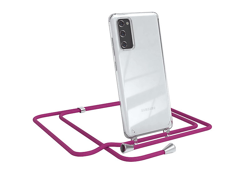 EAZY CASE Clear Cover mit Umhängeband, Umhängetasche, Samsung, Galaxy S20 FE / S20 FE 5G, Pink / Clips Silber