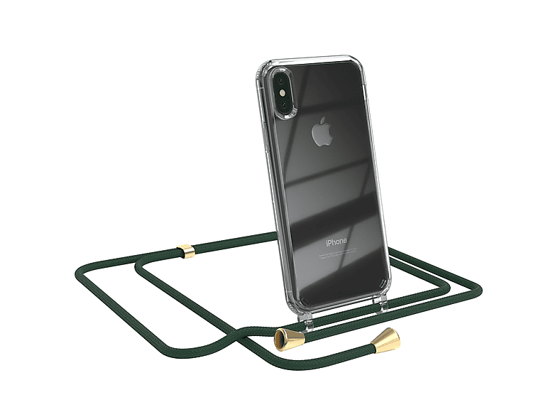 EAZY CASE Clear Cover mit Umhängeband, Umhängetasche, Apple, iPhone X / XS, Grün / Clips Gold