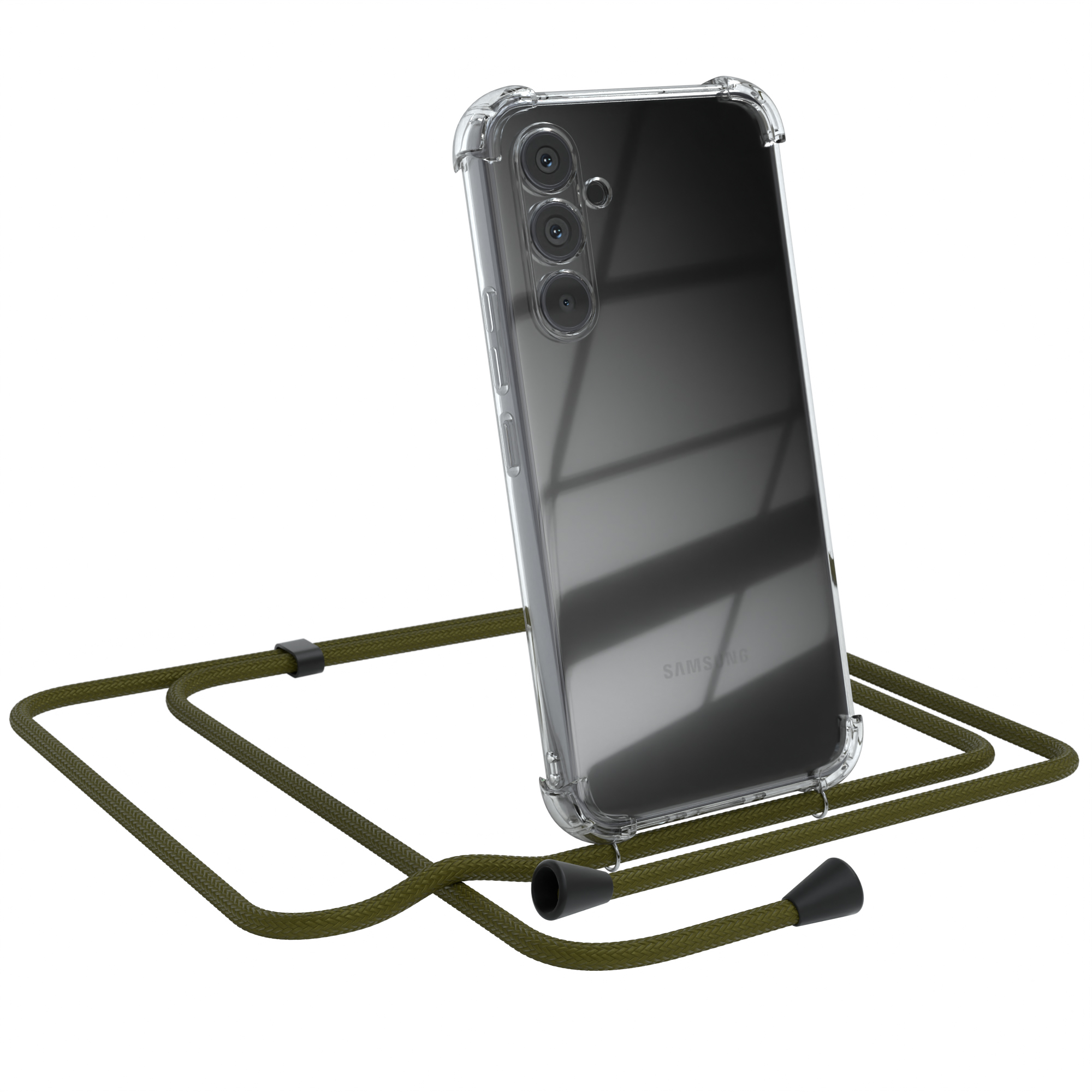 Cover CASE Samsung, Olive Grün Clear mit Umhängeband, EAZY Umhängetasche, Galaxy A54,