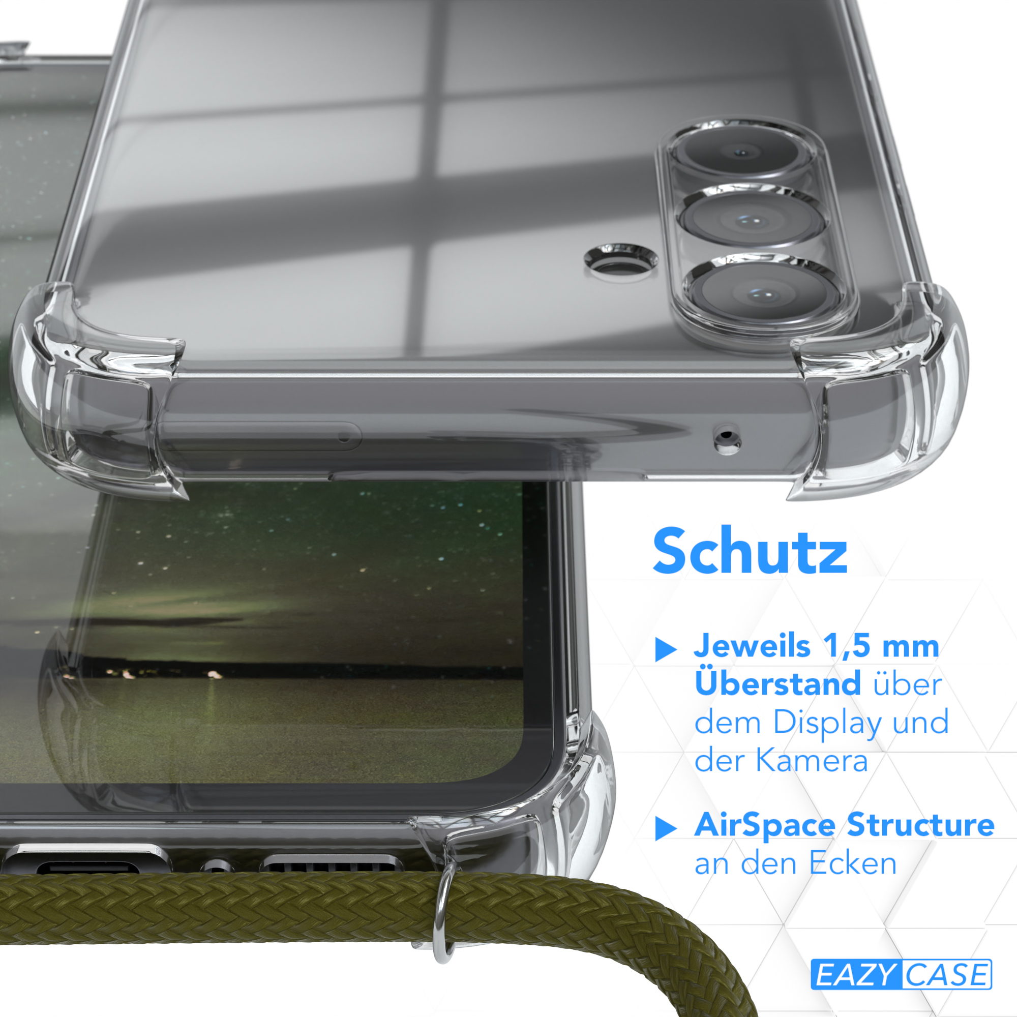 Clear Olive Umhängetasche, CASE A54, Galaxy Samsung, EAZY Grün mit Cover Umhängeband,