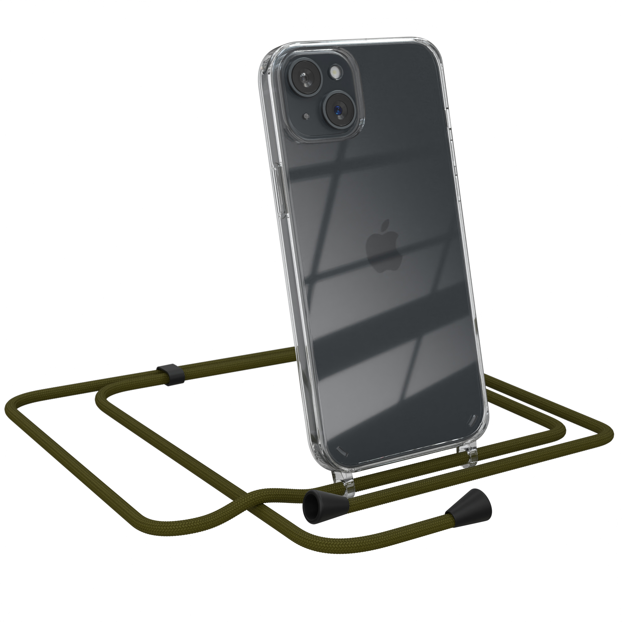 Umhängeband, iPhone EAZY Grün 15 CASE Clear Plus, Olive Umhängetasche, mit Cover Apple,