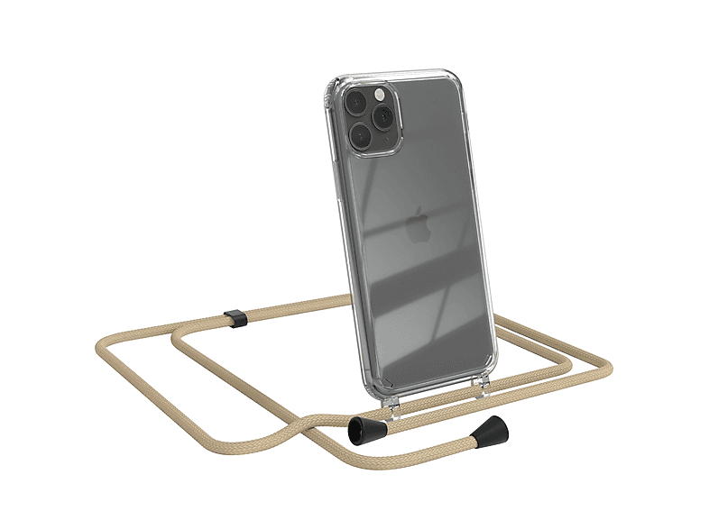 EAZY CASE Clear Cover mit Umhängeband, Umhängetasche, Apple, iPhone 11 Pro, Beige Taupe