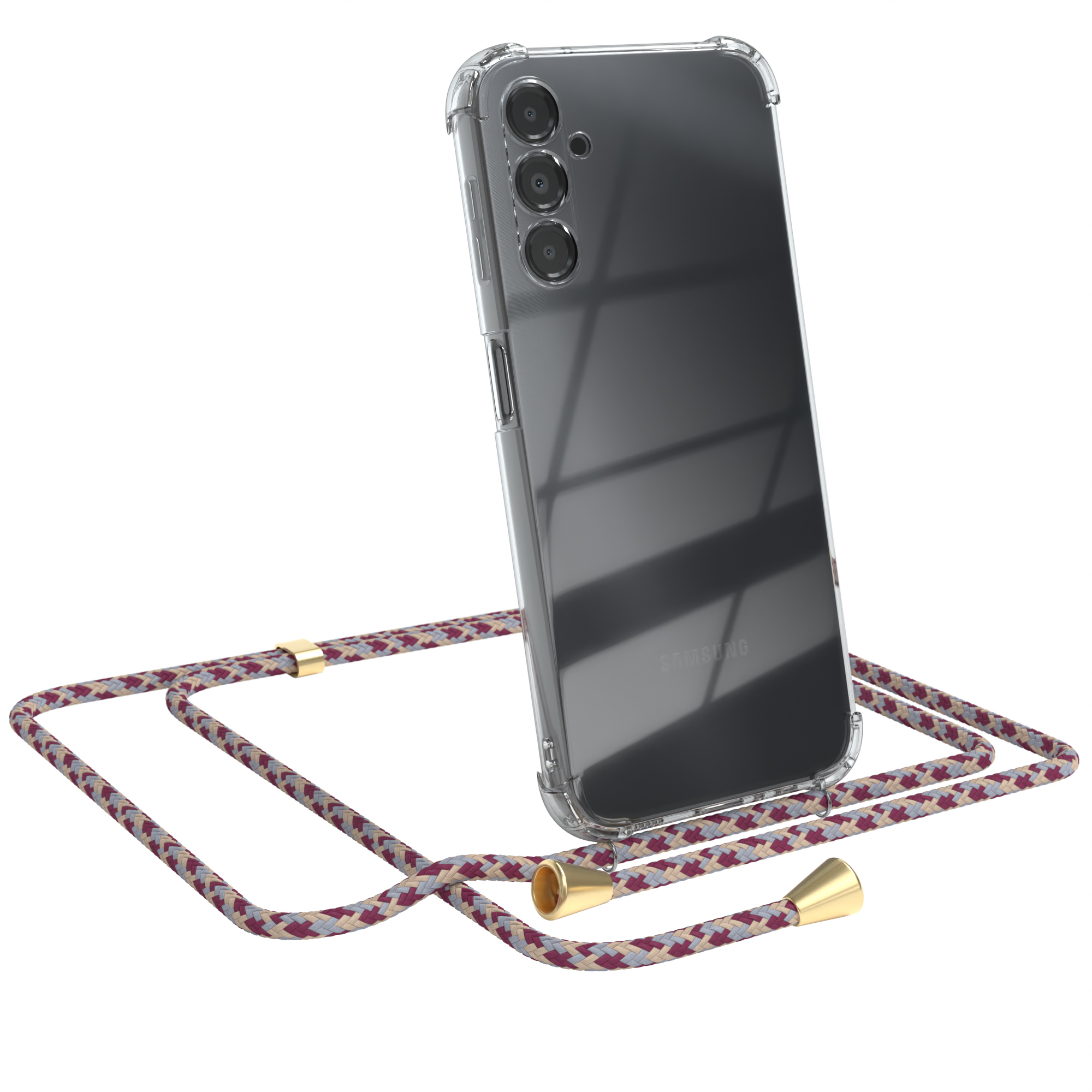 5G, Samsung, EAZY Umhängeband, Gold Clear Camouflage Umhängetasche, Rot / Galaxy Cover CASE Clips Beige mit A14