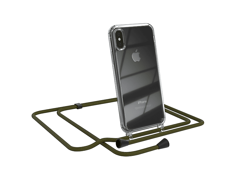 EAZY CASE Clear Cover mit Umhängetasche, iPhone Grün Olive Umhängeband, XS Max, Apple