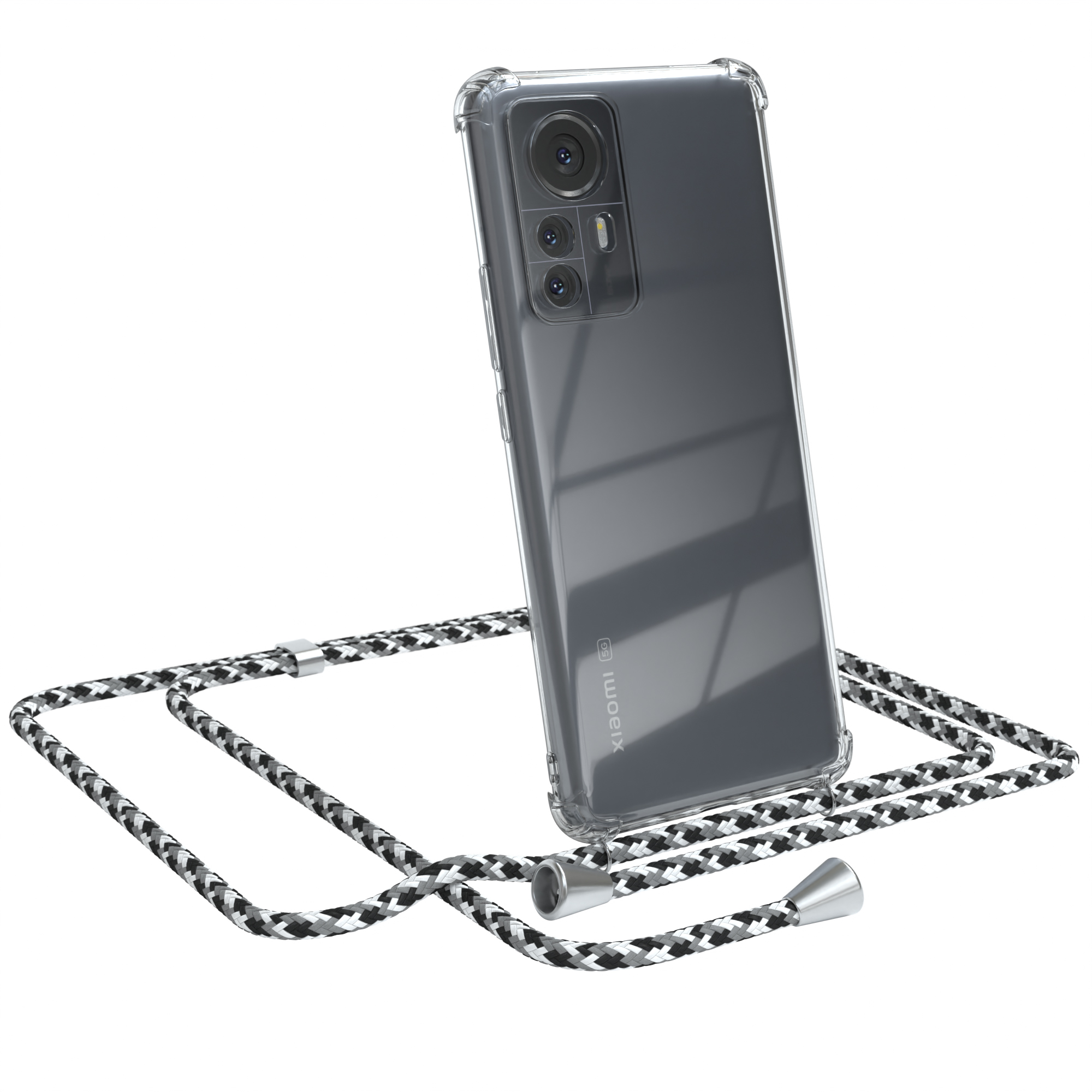 EAZY CASE / Umhängetasche, Clear Umhängeband, Pro, 12 mit Clips Xiaomi, Cover Schwarz Silber Camouflage