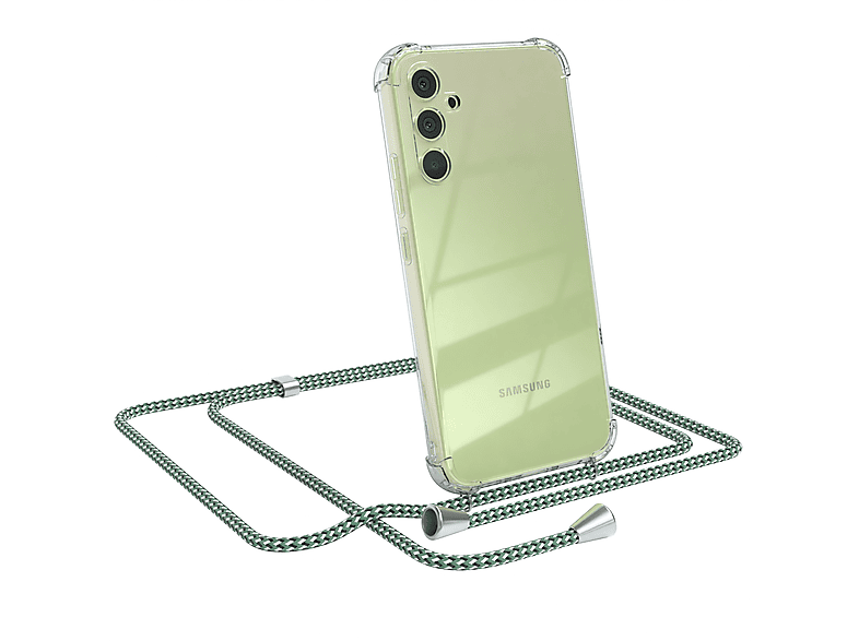 EAZY CASE Clear Cover mit Umhängeband, Umhängetasche, Samsung, Galaxy A34, Grün Weiß