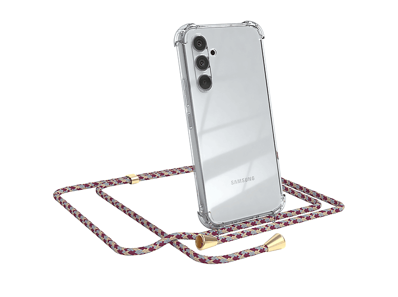 EAZY CASE Clear Cover mit Umhängeband, Umhängetasche, Samsung, Galaxy A54, Rot Beige Camouflage / Clips Gold