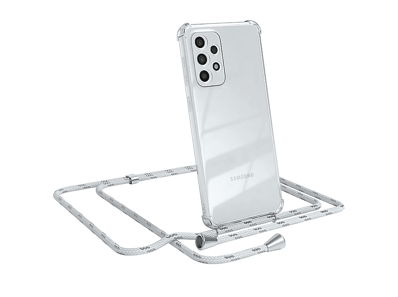 5G, EAZY Umhängeband, Galaxy Umhängetasche, mit Samsung, Silber / Cover Weiß Clear A33 CASE Clips