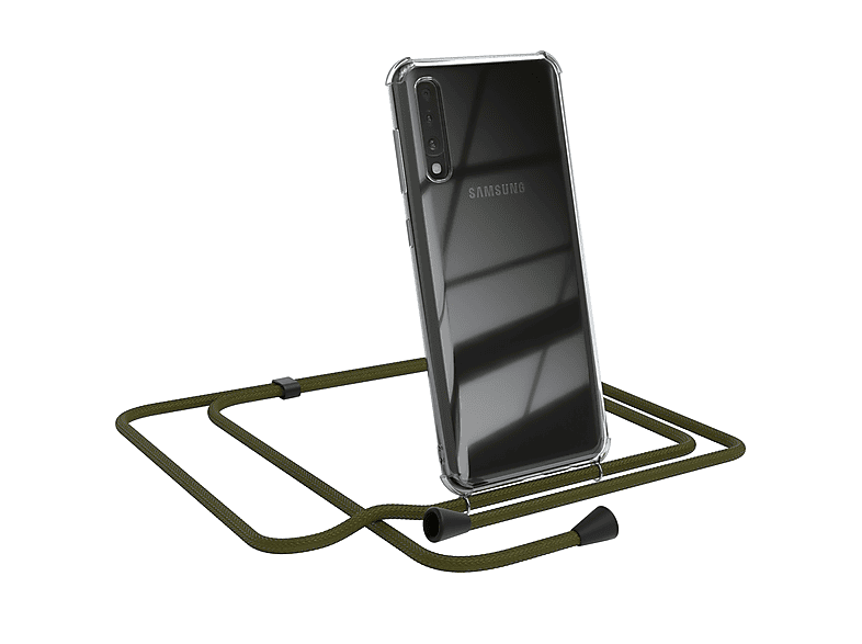 EAZY CASE Clear Cover mit Umhängeband, Umhängetasche, Samsung, Galaxy A50 / A50s / A30s, Olive Grün