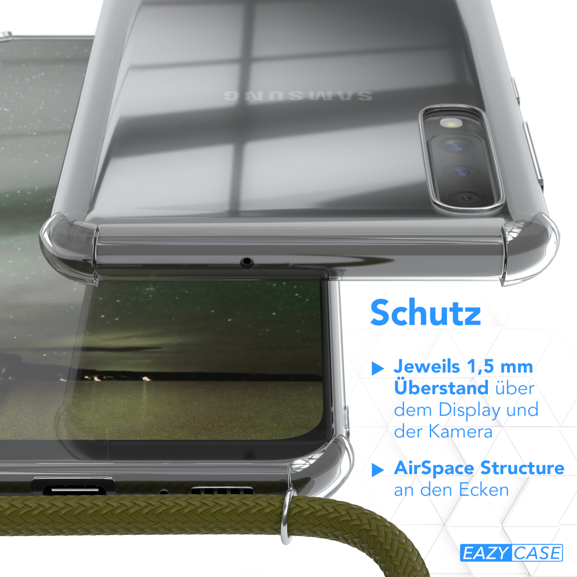 Umhängetasche, / A50 Samsung, A30s, CASE mit Cover A50s Umhängeband, / Clear Galaxy Olive EAZY Grün