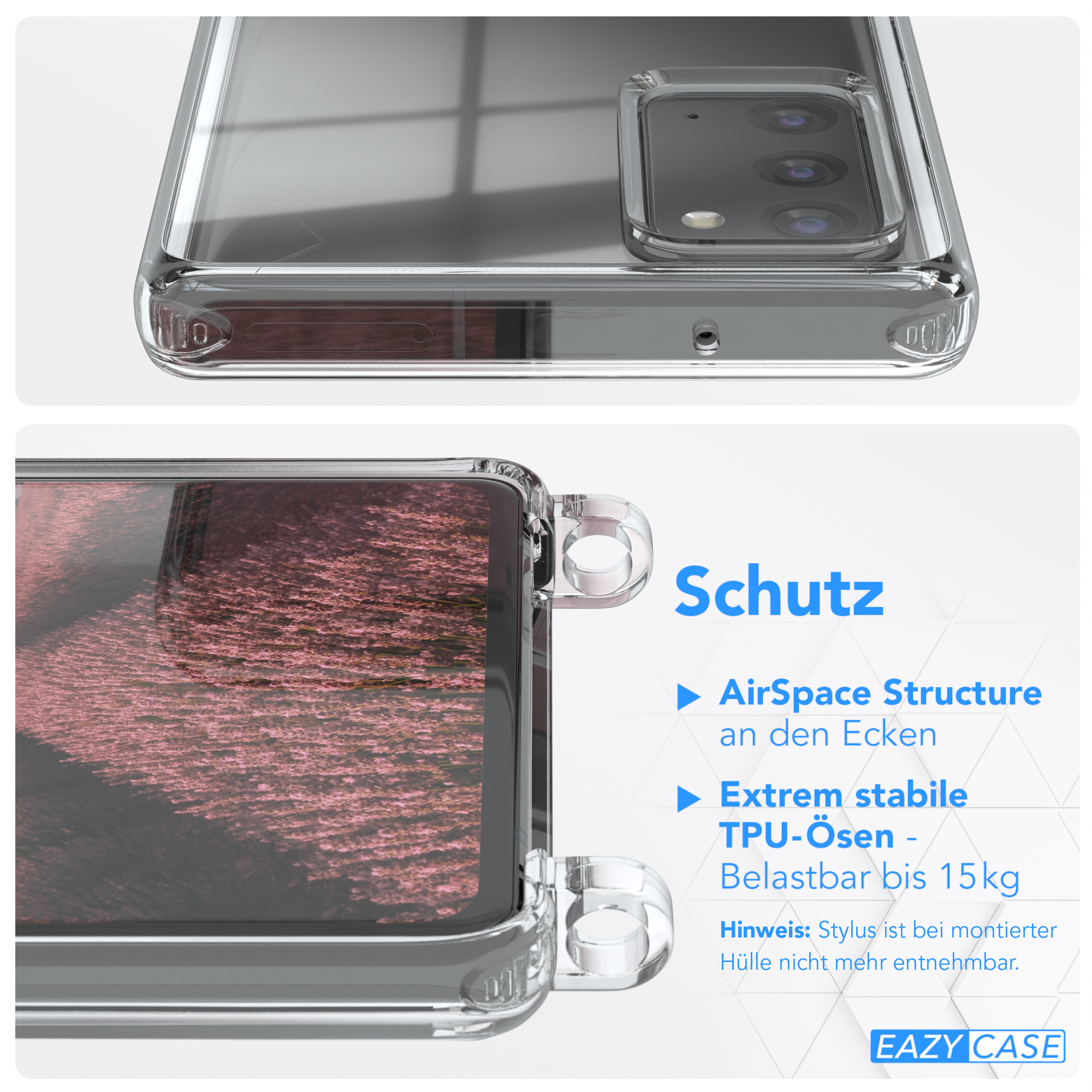 Clips mit 5G, / Rosé EAZY CASE Samsung, 20 Clear Silber Note Cover Galaxy Umhängetasche, Umhängeband, 20 Note /