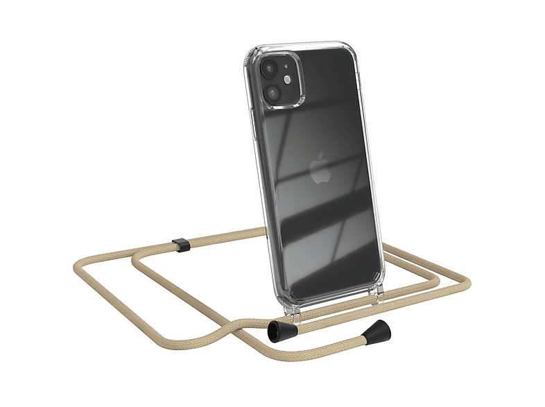 EAZY CASE Clear Cover mit Umhängeband, Beige Taupe Umhängetasche, 11, Apple, iPhone
