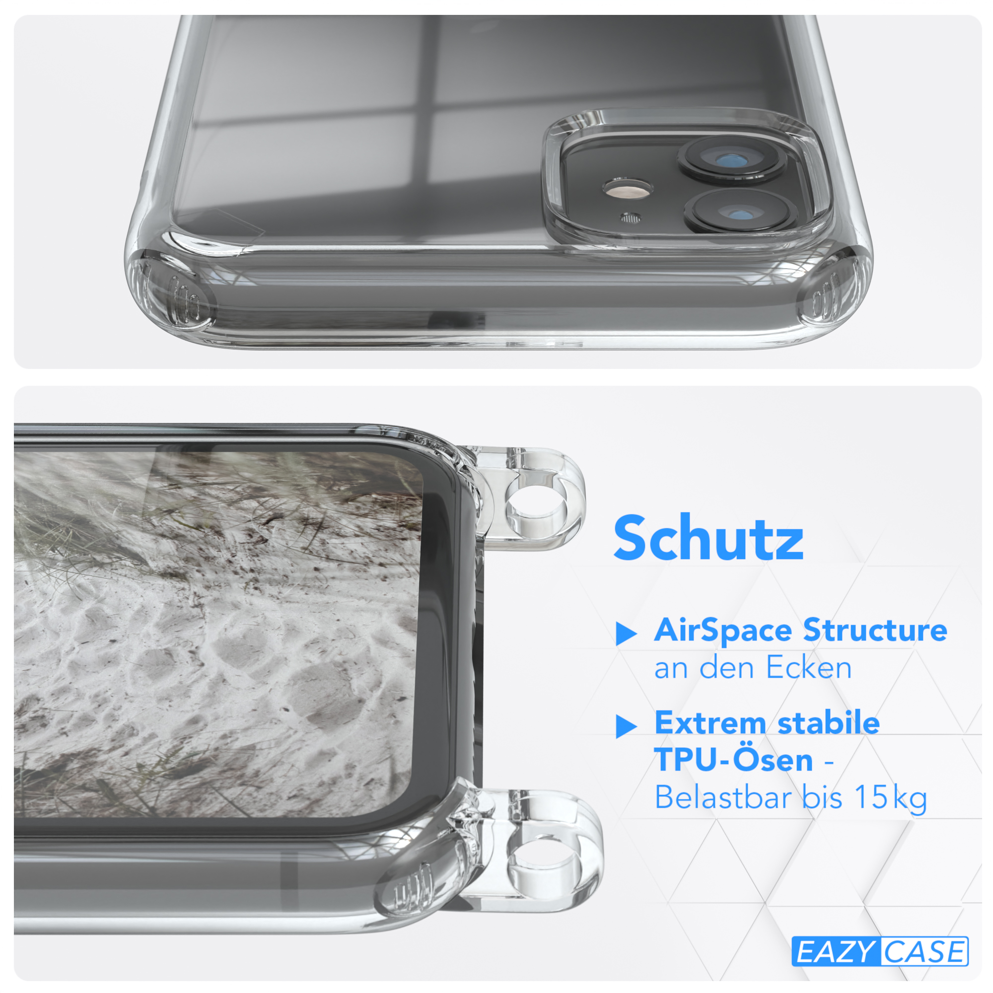 EAZY CASE Beige iPhone mit Apple, Clear Umhängetasche, Taupe 11, Cover Umhängeband