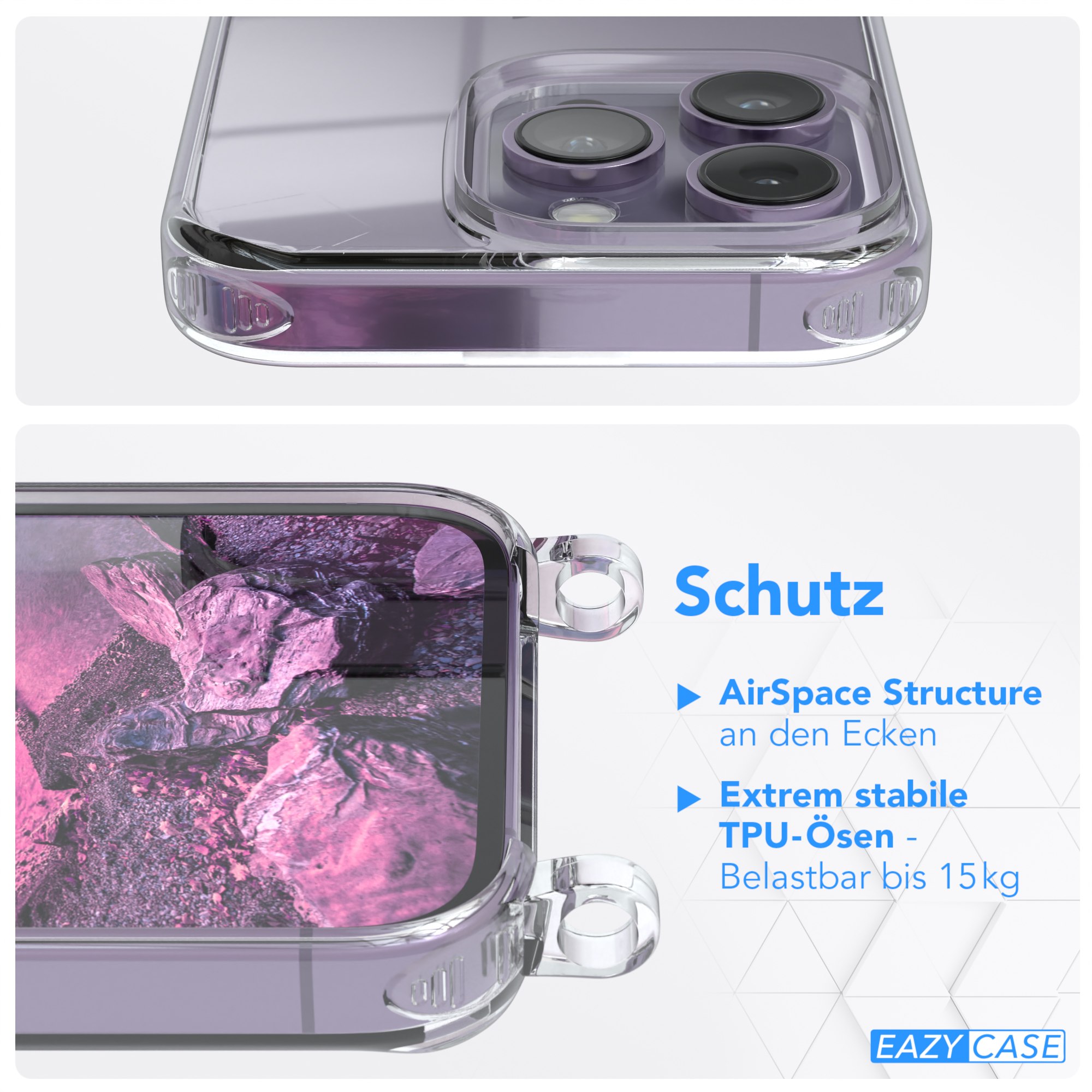 Eine transparente Handyhülle mit Nahaufnahme, detailliertes Telefon.