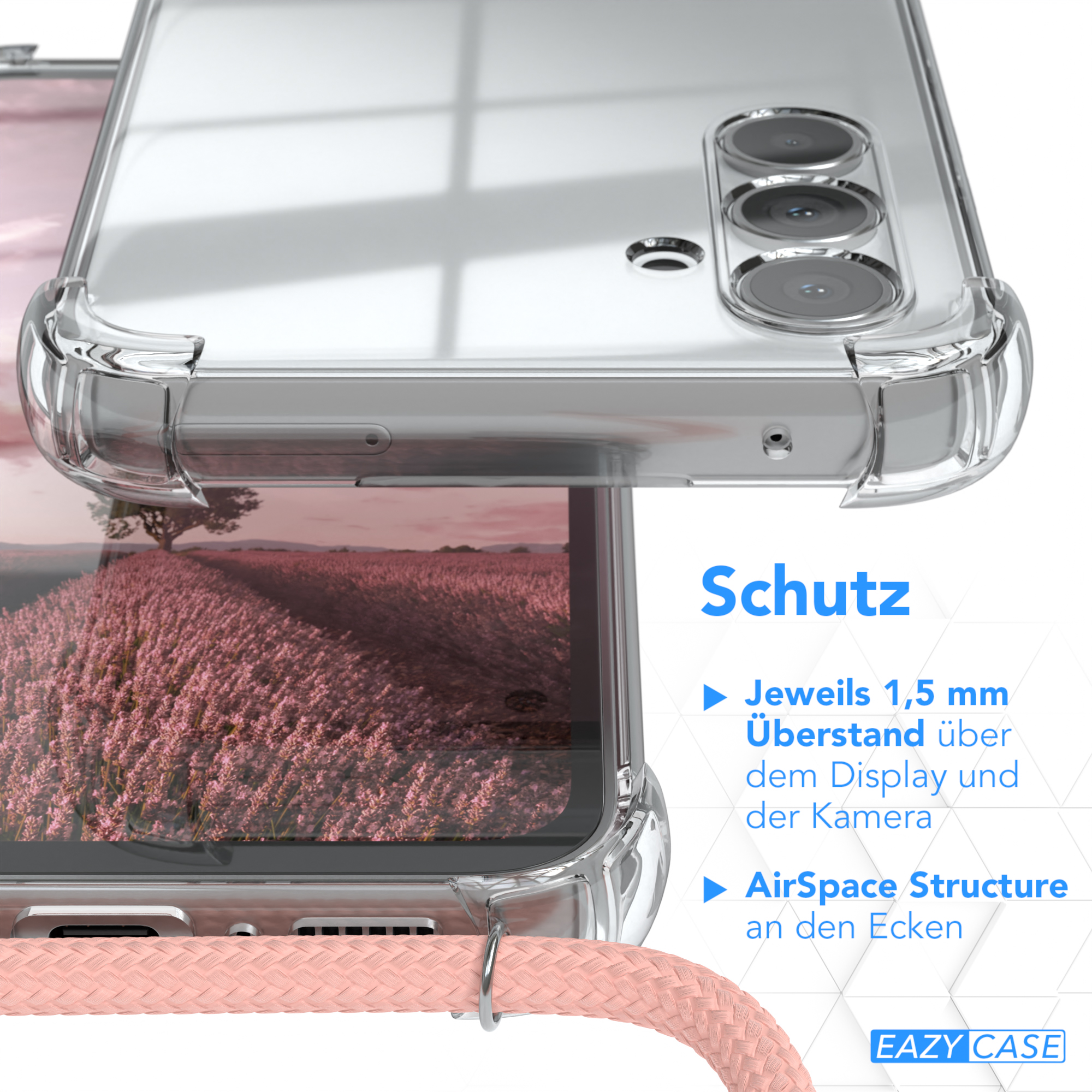 EAZY CASE Samsung, mit A54, Umhängetasche, Clear Uni Galaxy Umhängeband, Cover Altrosa