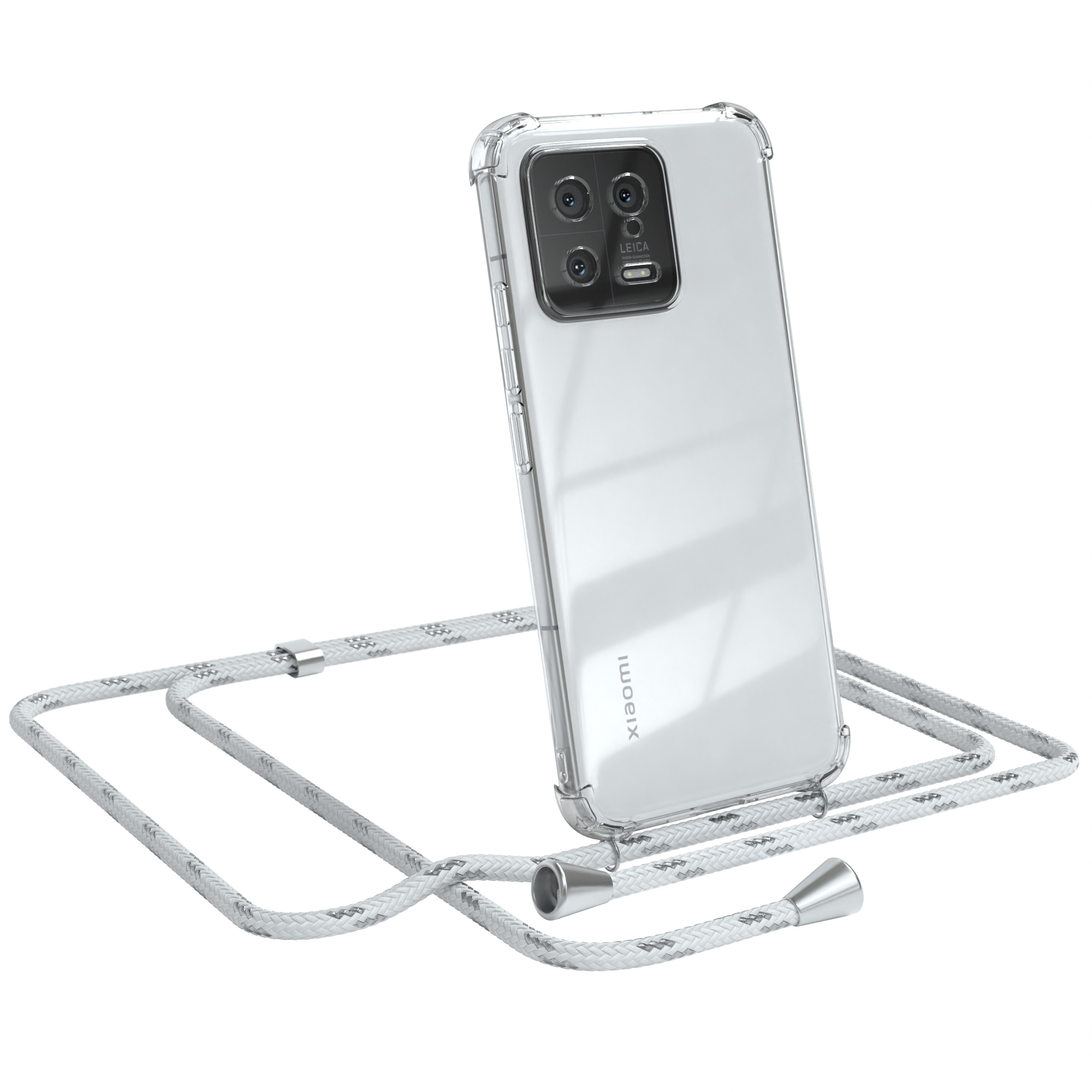 EAZY CASE Clear Cover mit Xiaomi, 13, Clips Weiß Umhängeband, Umhängetasche, / Silber