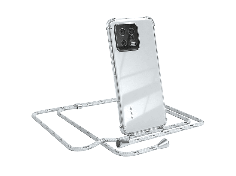 Clear Cover / 13, Umhängeband, Umhängetasche, EAZY Weiß CASE Xiaomi, mit Clips Silber