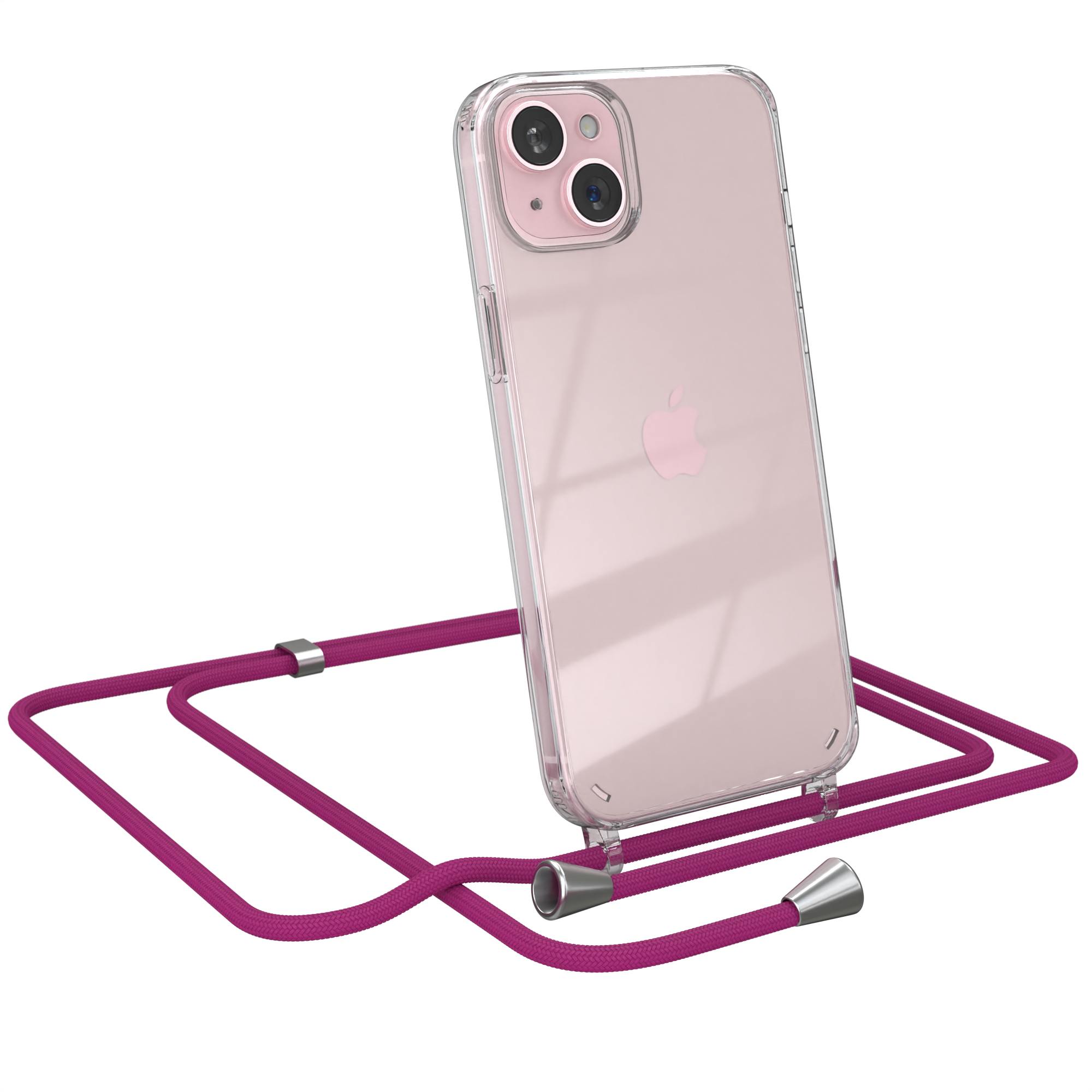Clips Umhängeband, Apple, Plus, Pink Silber Clear / 15 CASE mit Cover EAZY Umhängetasche, iPhone