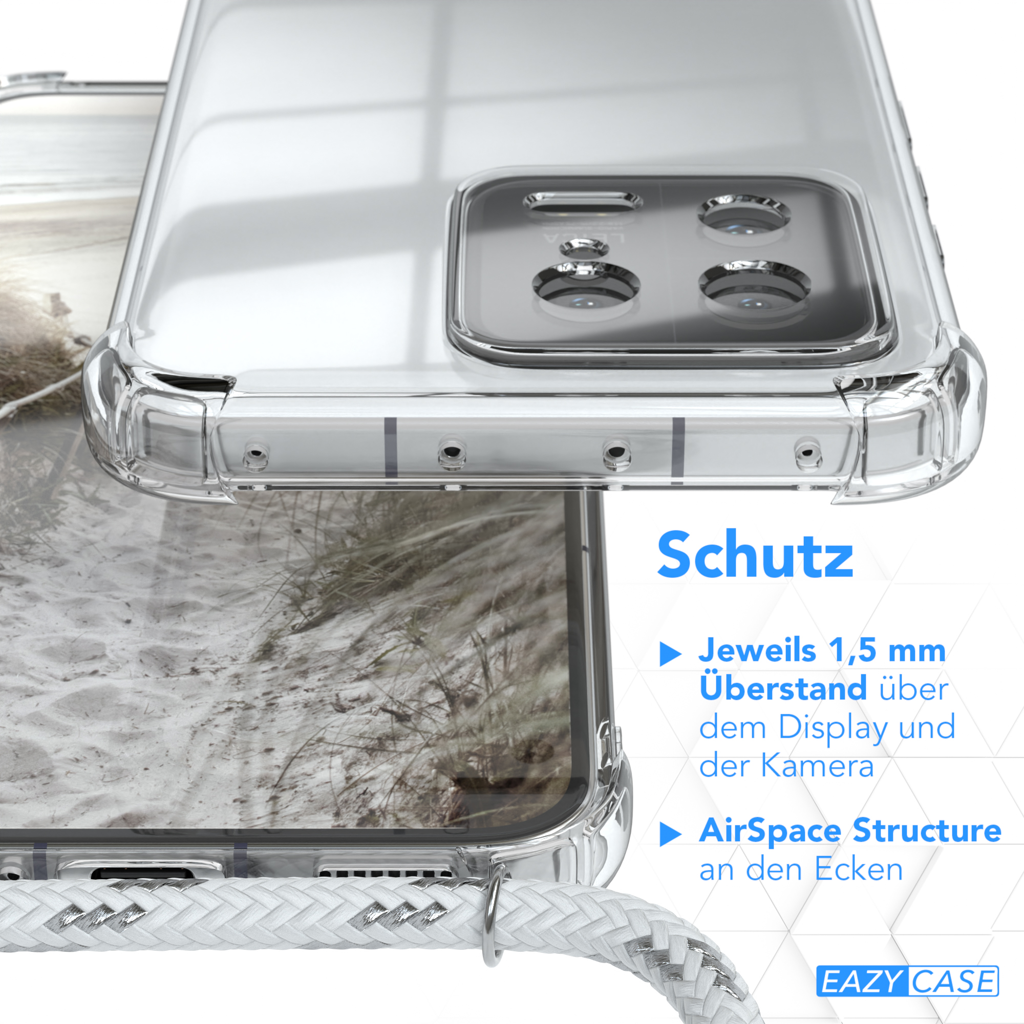 13, Clear Weiß Cover Silber Xiaomi, EAZY Clips Umhängetasche, Umhängeband, mit CASE /