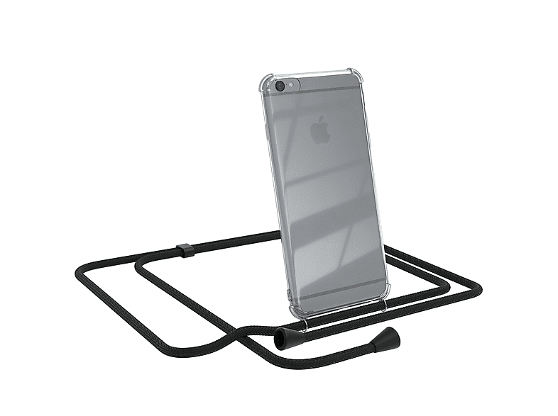 EAZY CASE Clear Cover mit Umhängeband, Umhängetasche, Apple, iPhone 6 / 6S, Schwarz