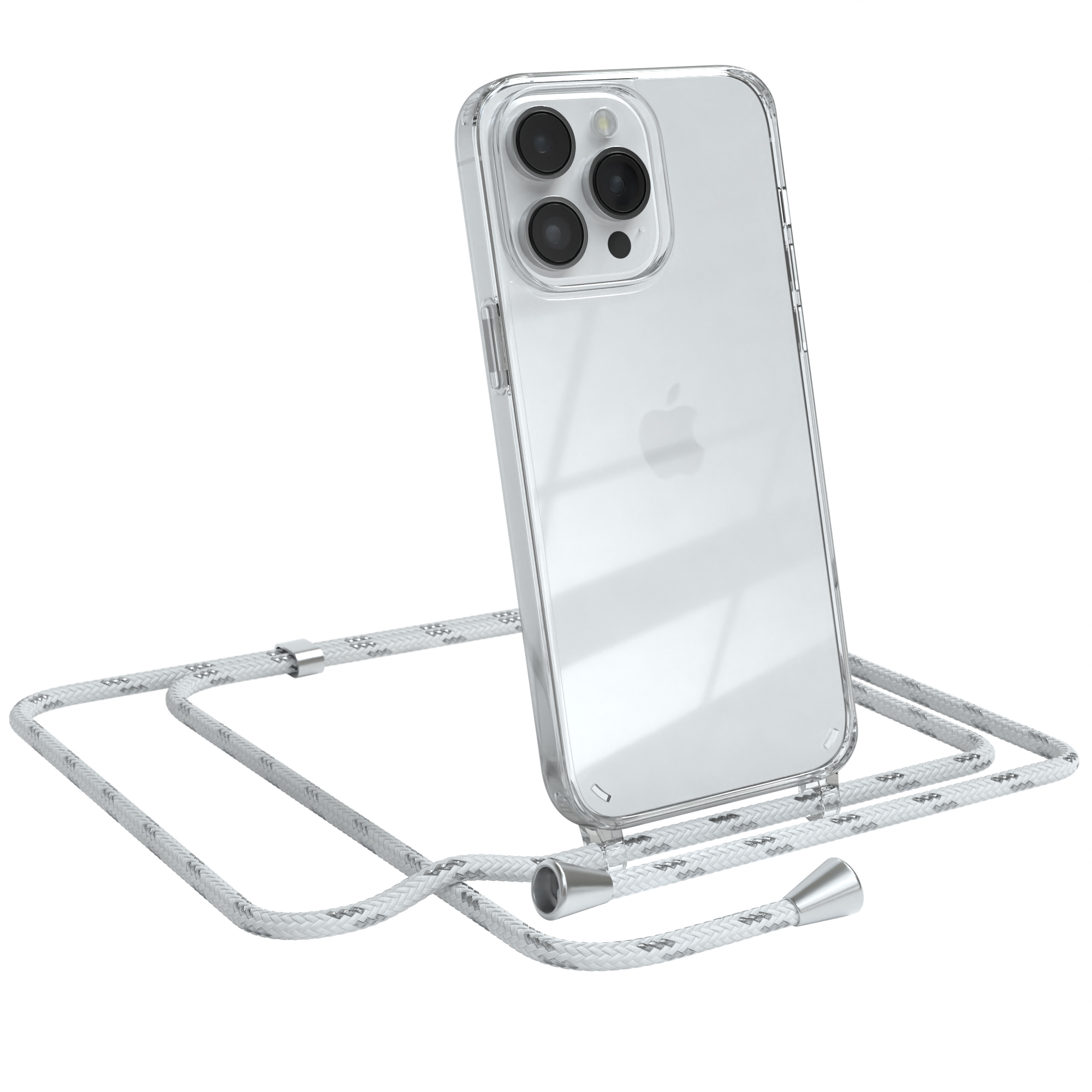 Clips Umhängeband, Max, Pro Apple, mit EAZY Cover / 14 Weiß Silber Umhängetasche, Clear CASE iPhone