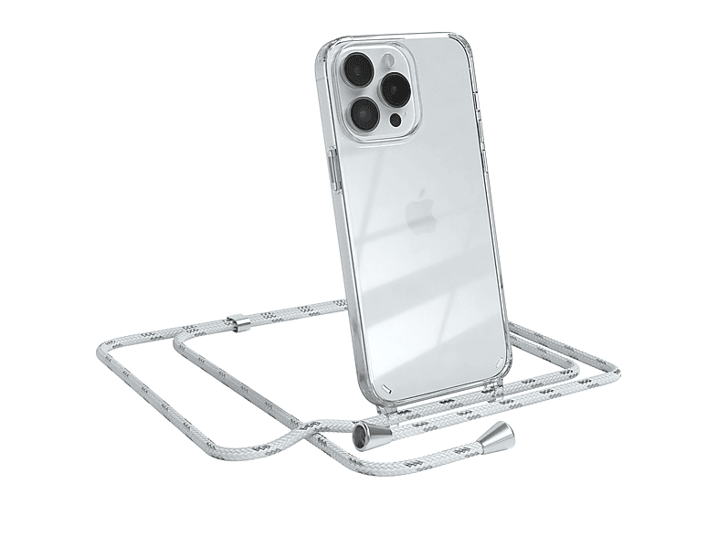 EAZY CASE Clips Umhängeband, Cover / Silber Max, Pro mit Apple, iPhone 14 Umhängetasche, Clear Weiß