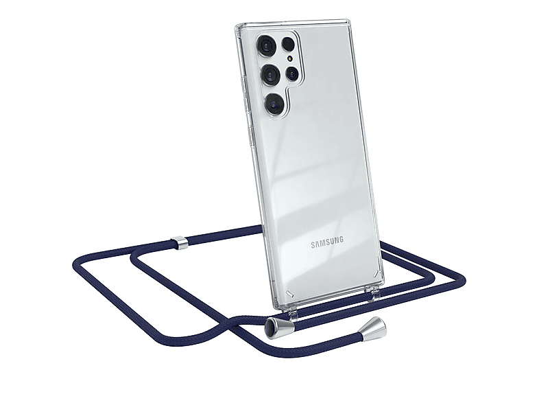 EAZY CASE Clear Samsung, Cover 5G, Galaxy Ultra Umhängeband, Blau / Umhängetasche, Silber S22 mit Clips