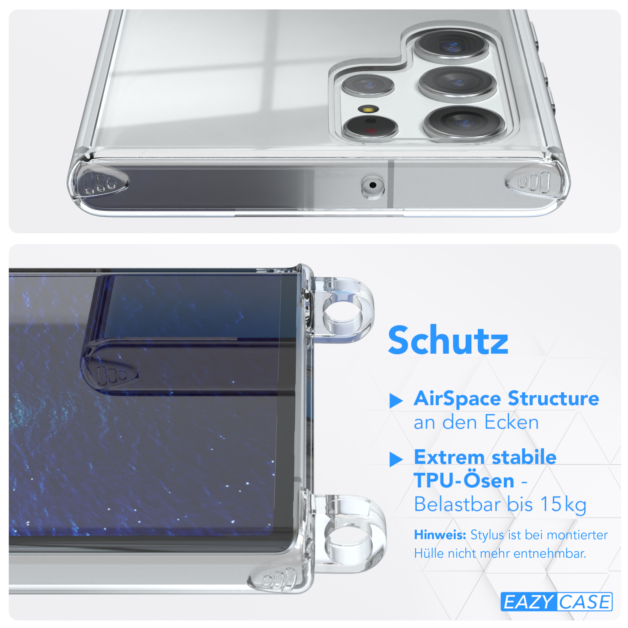 EAZY CASE Clear Silber Cover S22 mit Ultra Clips / Galaxy 5G, Samsung, Blau Umhängeband, Umhängetasche