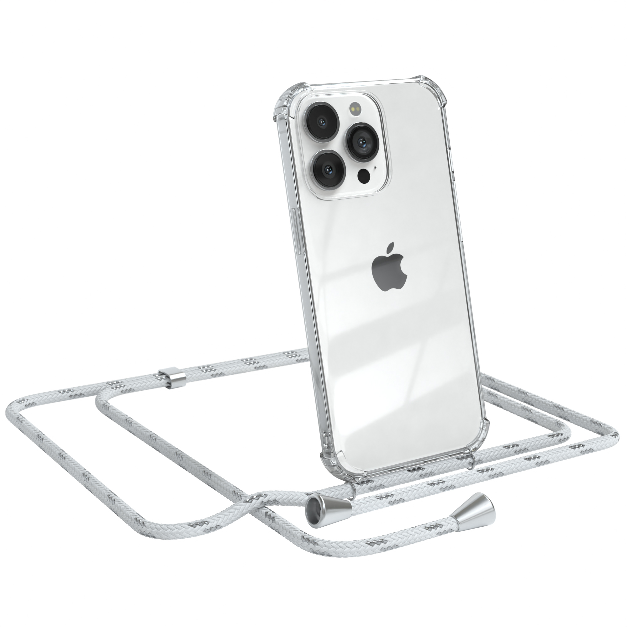 EAZY CASE Clear Pro, mit 13 Umhängeband, Silber Weiß Cover Umhängetasche, / Clips iPhone Apple