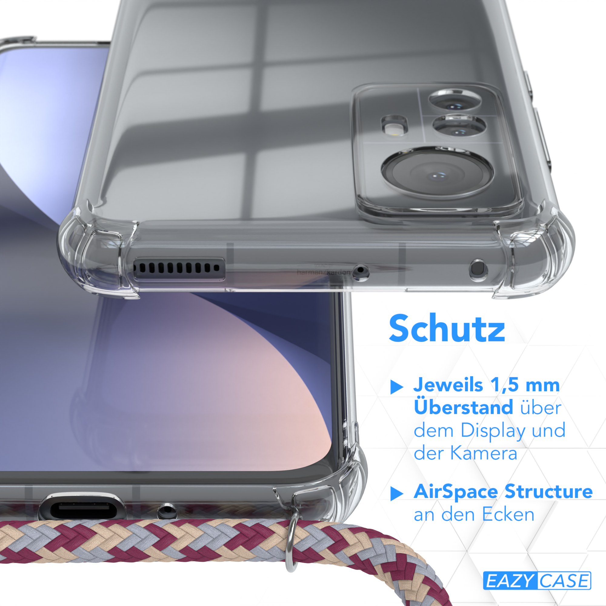 Beige Umhängeband, Cover Gold Xiaomi, mit Camouflage 12X, EAZY CASE Umhängetasche, / Rot / Clear 12 Clips
