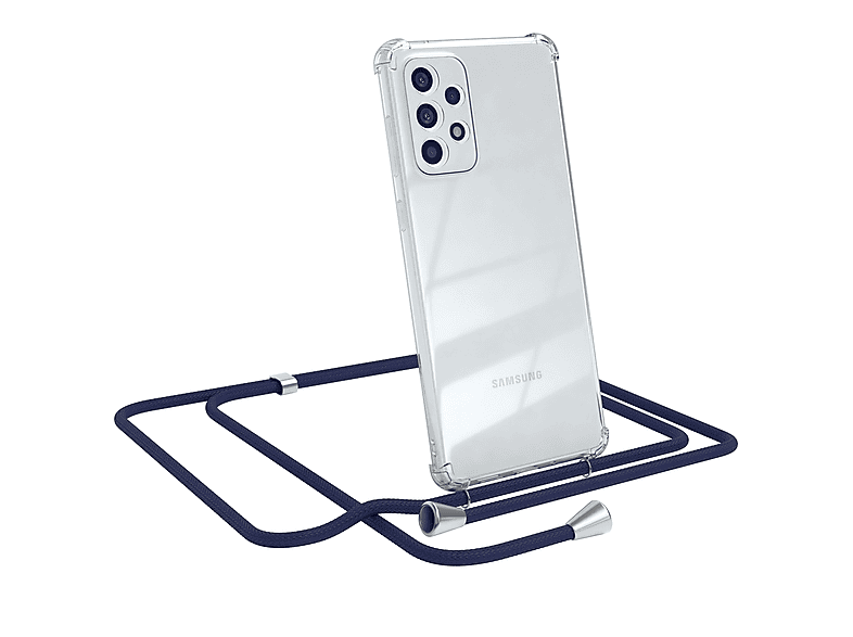 EAZY CASE Clear Cover mit Umhängeband, Umhängetasche, Samsung, Galaxy A73 5G, Blau / Clips Silber